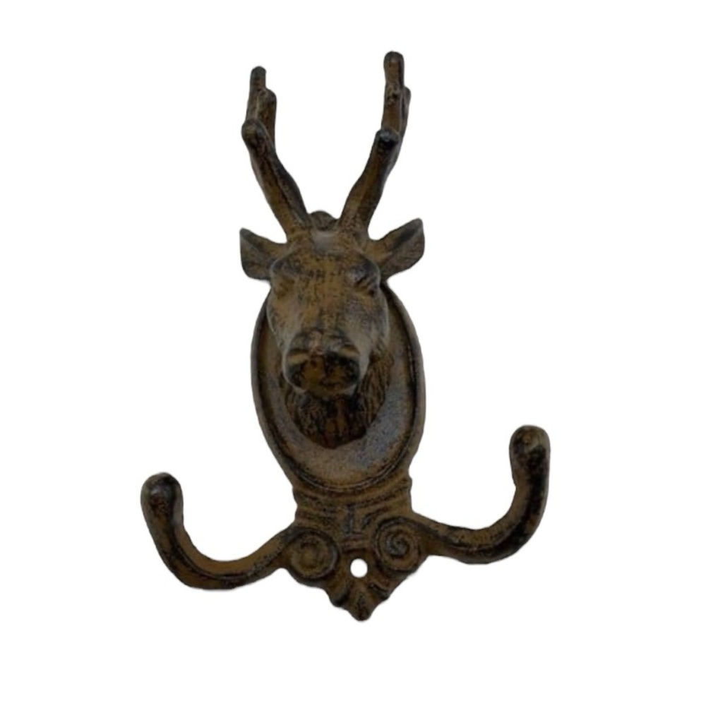 Vintage Cast Iron Deer Head Wall Hook 7”